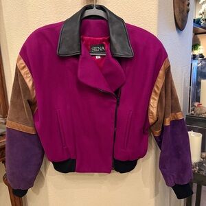 Vintage SIENA Women Multicolor Leather Suede Bomber Jacket Size Medium